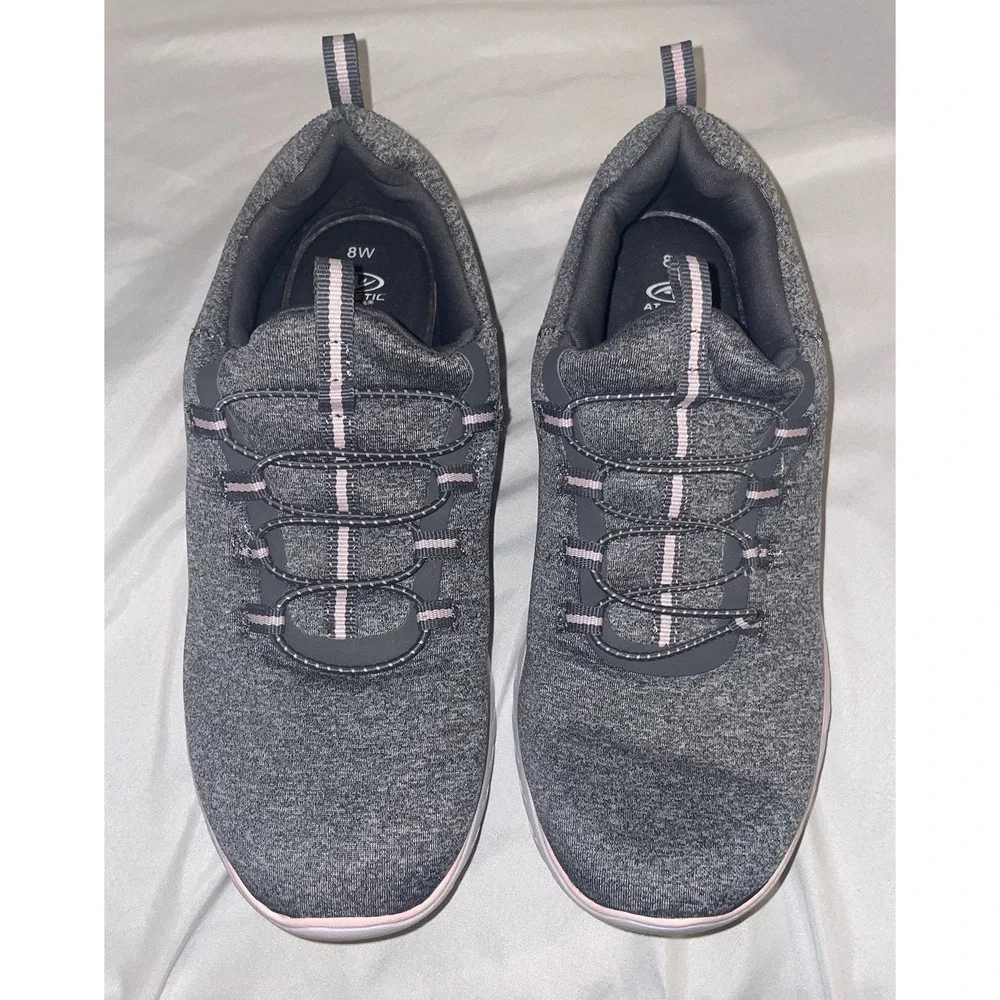 Athletic Works Womens 8W Gray Pink Bungee Slip On Walking Sneakers Memory Foam